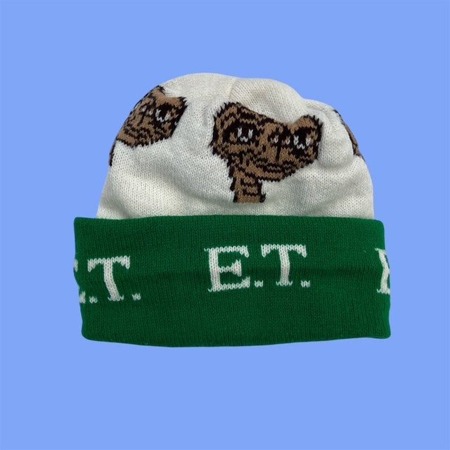 80's★ET★Movie ET★Knitted hat★Beanie★Doll★Figure★Plush toy★Green×White★Vintage★
