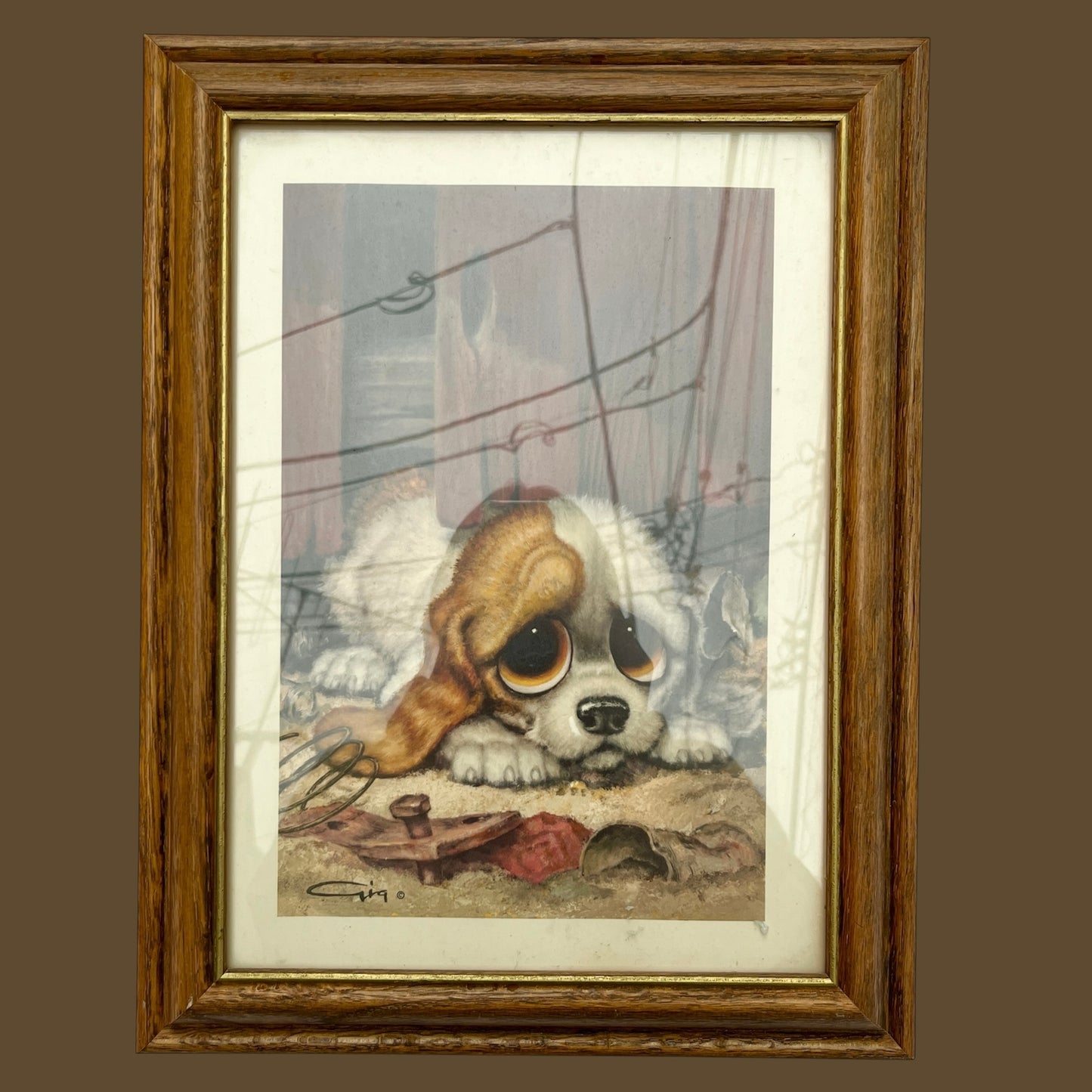 70's★GIG★絵画★額付き★フレーム付き★絵★ビンテージ★オールド★犬★イヌ★パピー★フィギュア★人形★ぬいぐるみ★Big Eyes★ビッグアイ