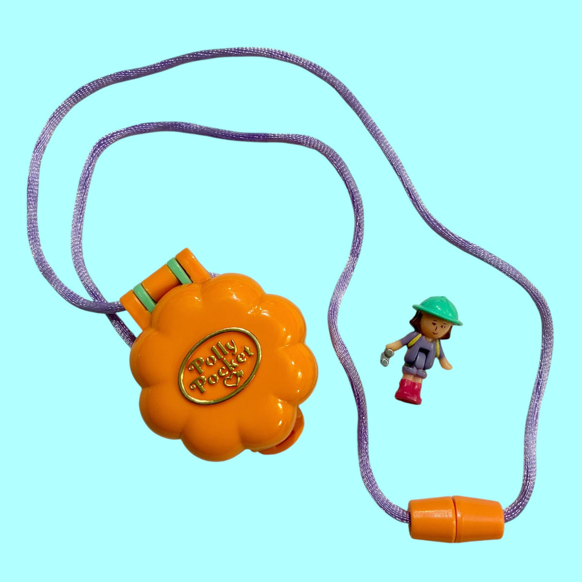 完品！1991年★90's★Polly Pocket★ポーリーポケット★ロケット★ネックレス★Pixie in her Camping Locket★コンパクト★人形★ビンテージ★オレンジ★お花