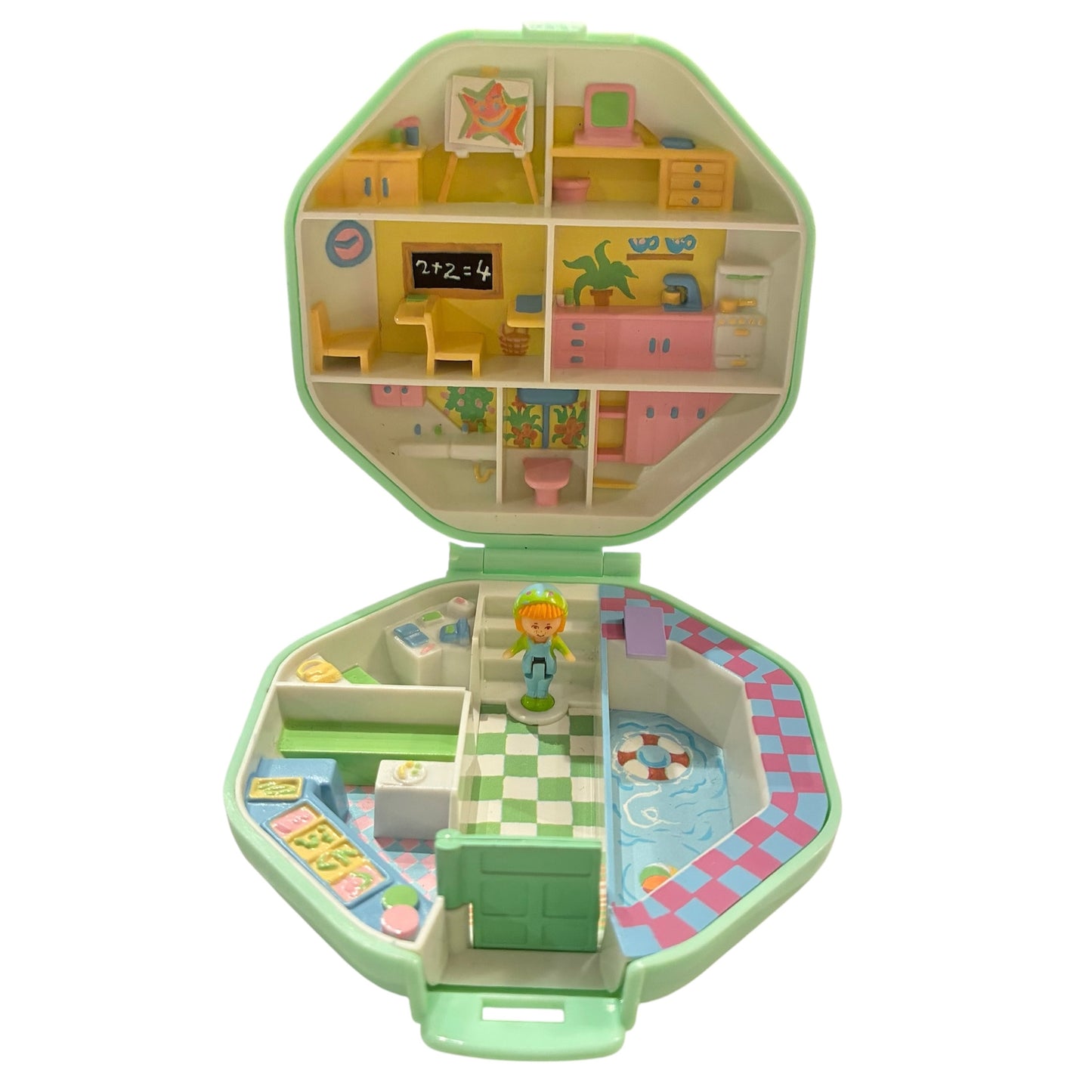 1990年★90's★Polly Pocket★ポーリーポケット★Polly's School★小物入れ★コンパクト★ビンテージ★人形★ぬいぐるみ★フィギュア★ミントグリーン★8角形