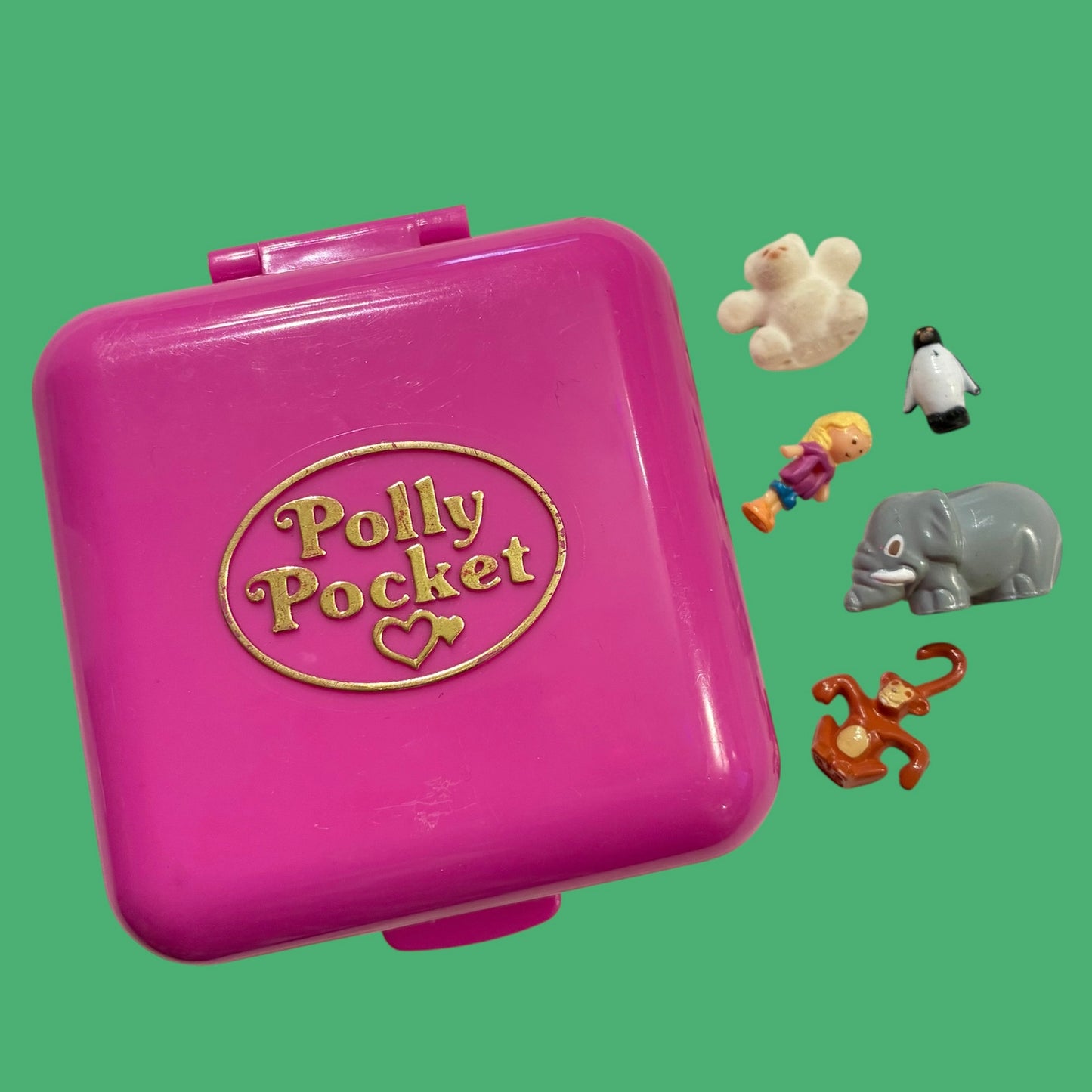 1989年★80's★90's★Polly Pocket★ポーリーポケット★動物園★ジャングル★Polly's Wildlife Park★コンパクト★ビンテージ★ピンク★四角形★人形★ぬいぐるみ★フィギュア★ほぼ完品