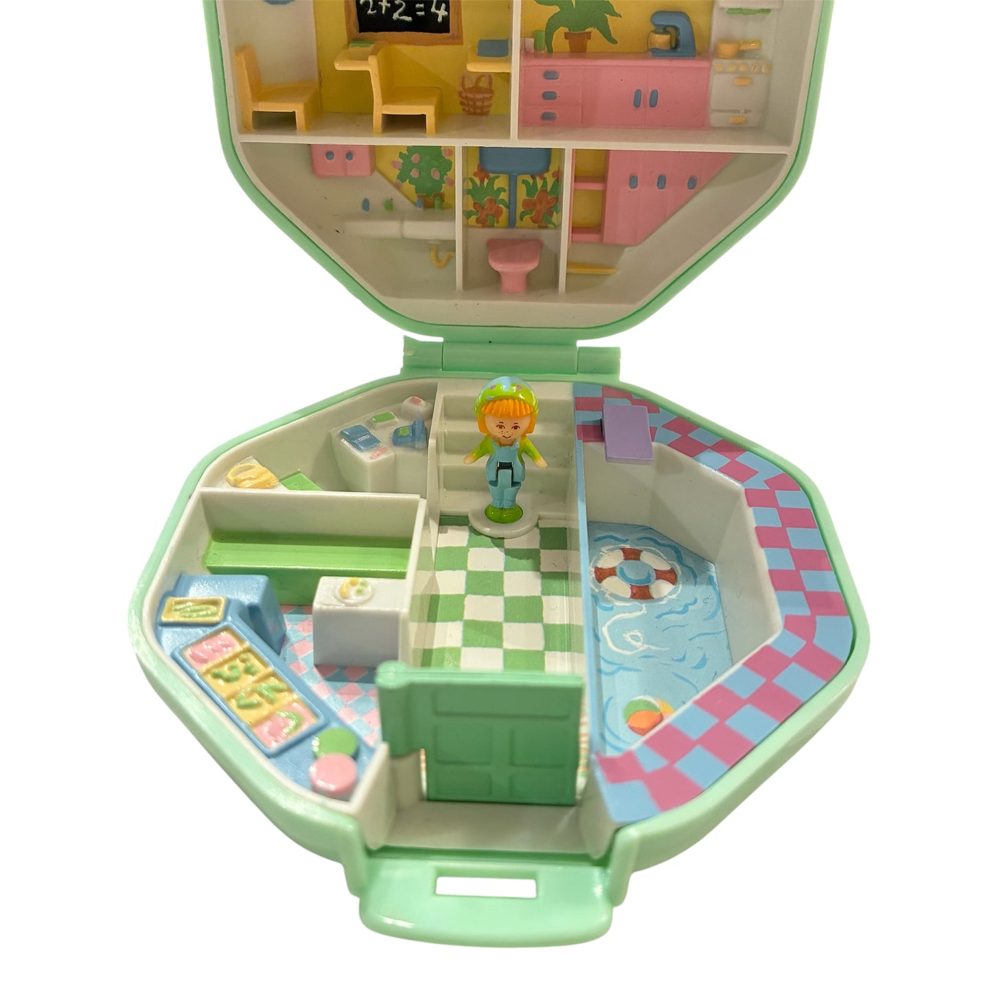 1990年★90's★Polly Pocket★ポーリーポケット★Polly's School★小物入れ★コンパクト★ビンテージ★人形★ぬいぐるみ★フィギュア★ミントグリーン★8角形
