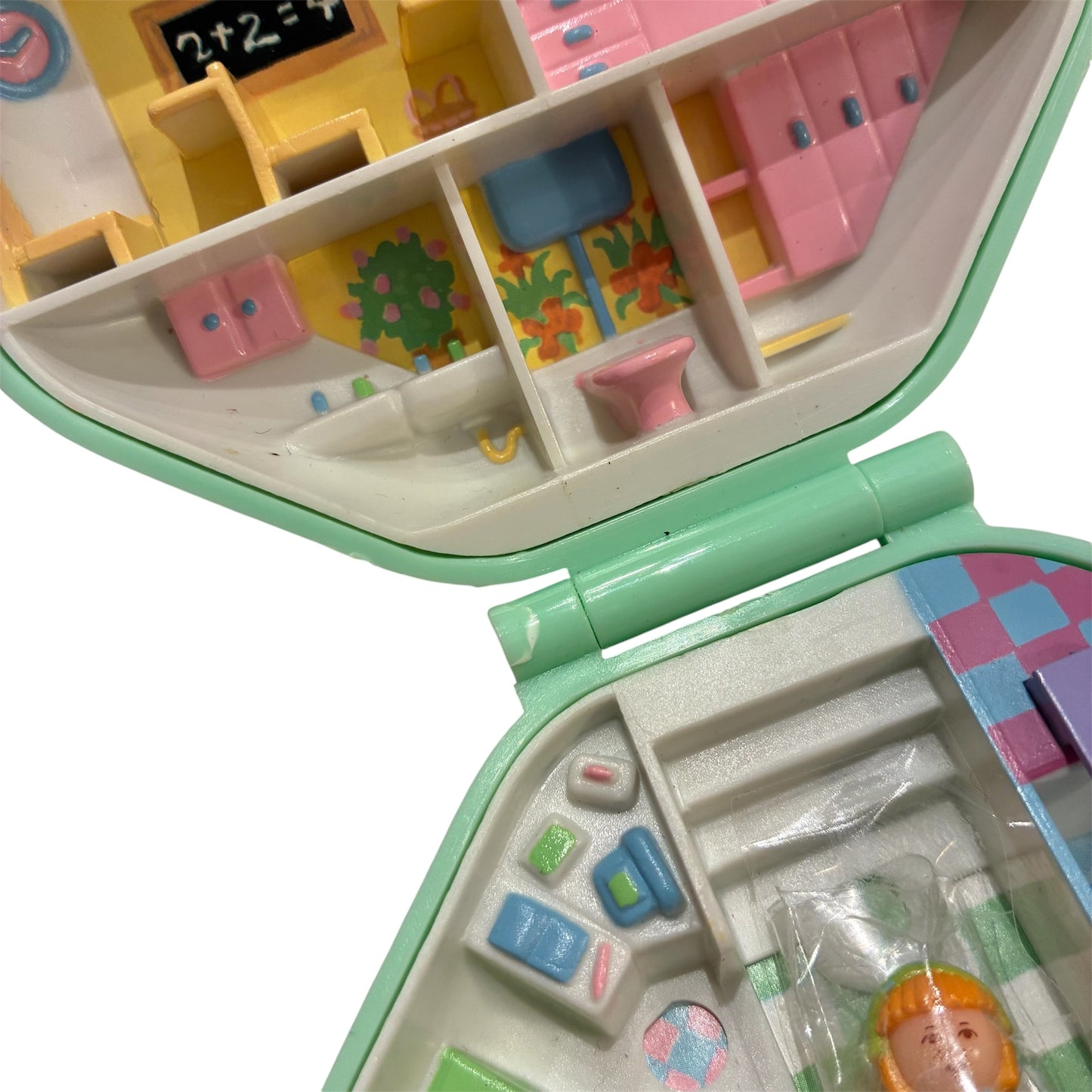 1990年★90's★Polly Pocket★ポーリーポケット★Polly's School★小物入れ★コンパクト★ビンテージ★人形★ぬいぐるみ★フィギュア★ミントグリーン★8角形
