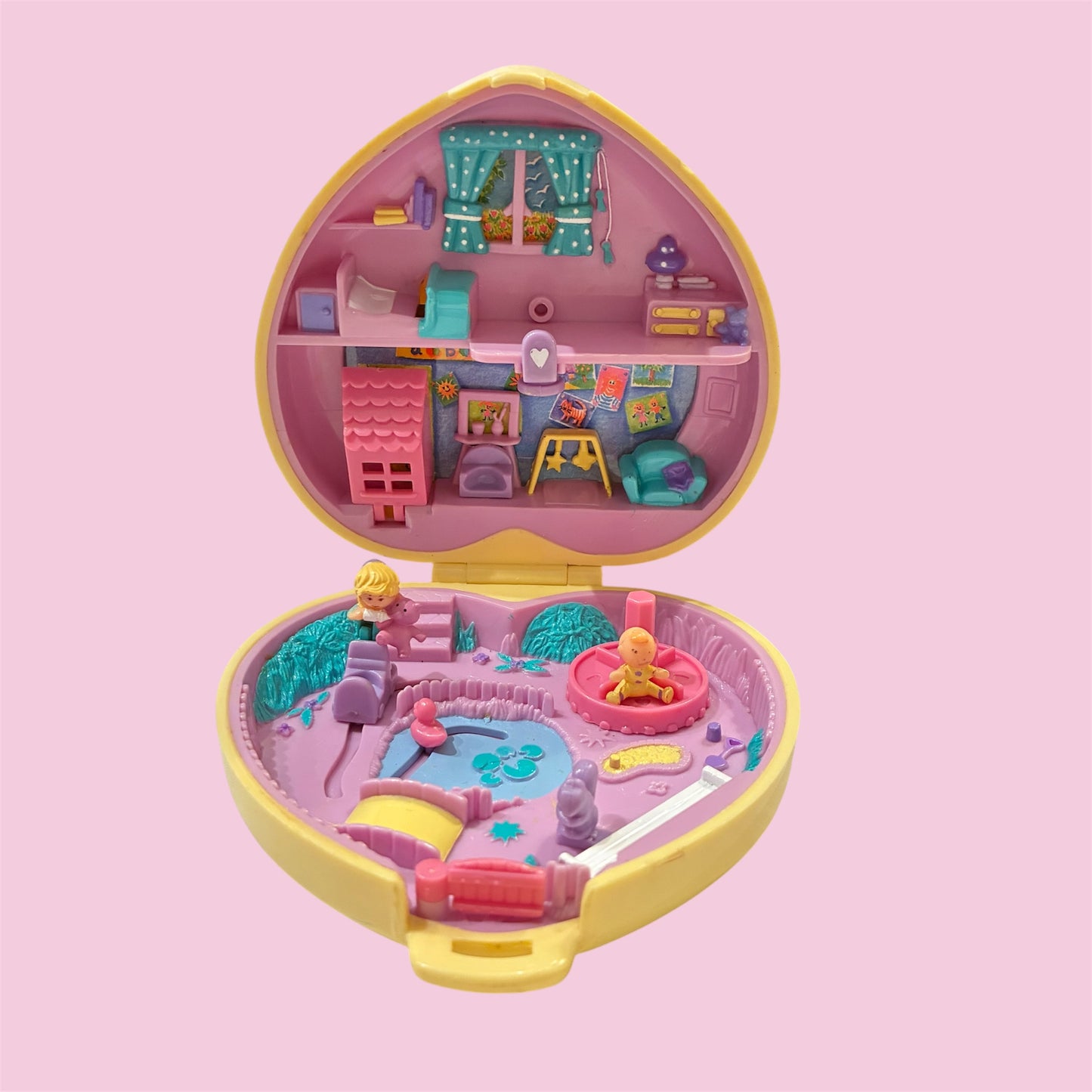 1994年★90's★Polly Pocket★ポーリーポケット★Polly's Playtime Fun★ハート★イエロー★人形★ぬいぐるみ★フィギュア★コンパクト★ビンテージ★ハート★