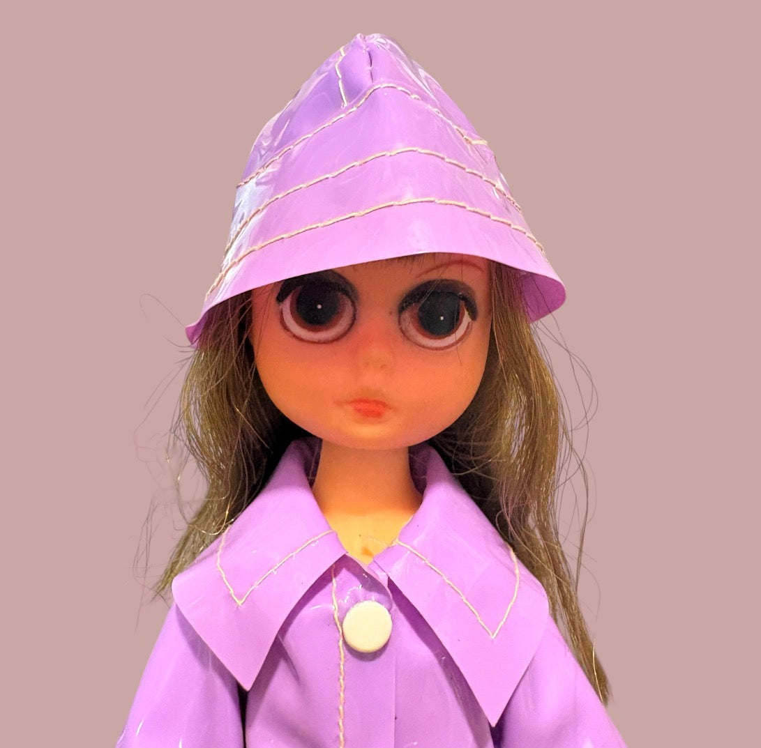 レア！60's★Susie Sad Eye★スージー サッドアイ★ビッグアイ★人形★フィギュア★ぬいぐるみ★doll★ドール★レインコート★パープル