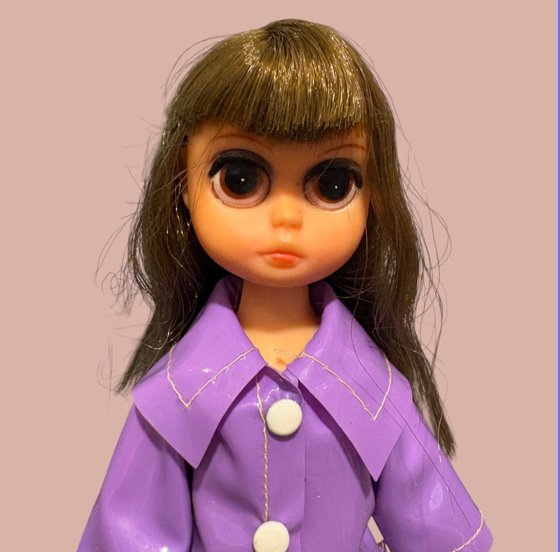 レア！60's★Susie Sad Eye★スージー サッドアイ★ビッグアイ★人形★フィギュア★ぬいぐるみ★doll★ドール★レインコート★パープル