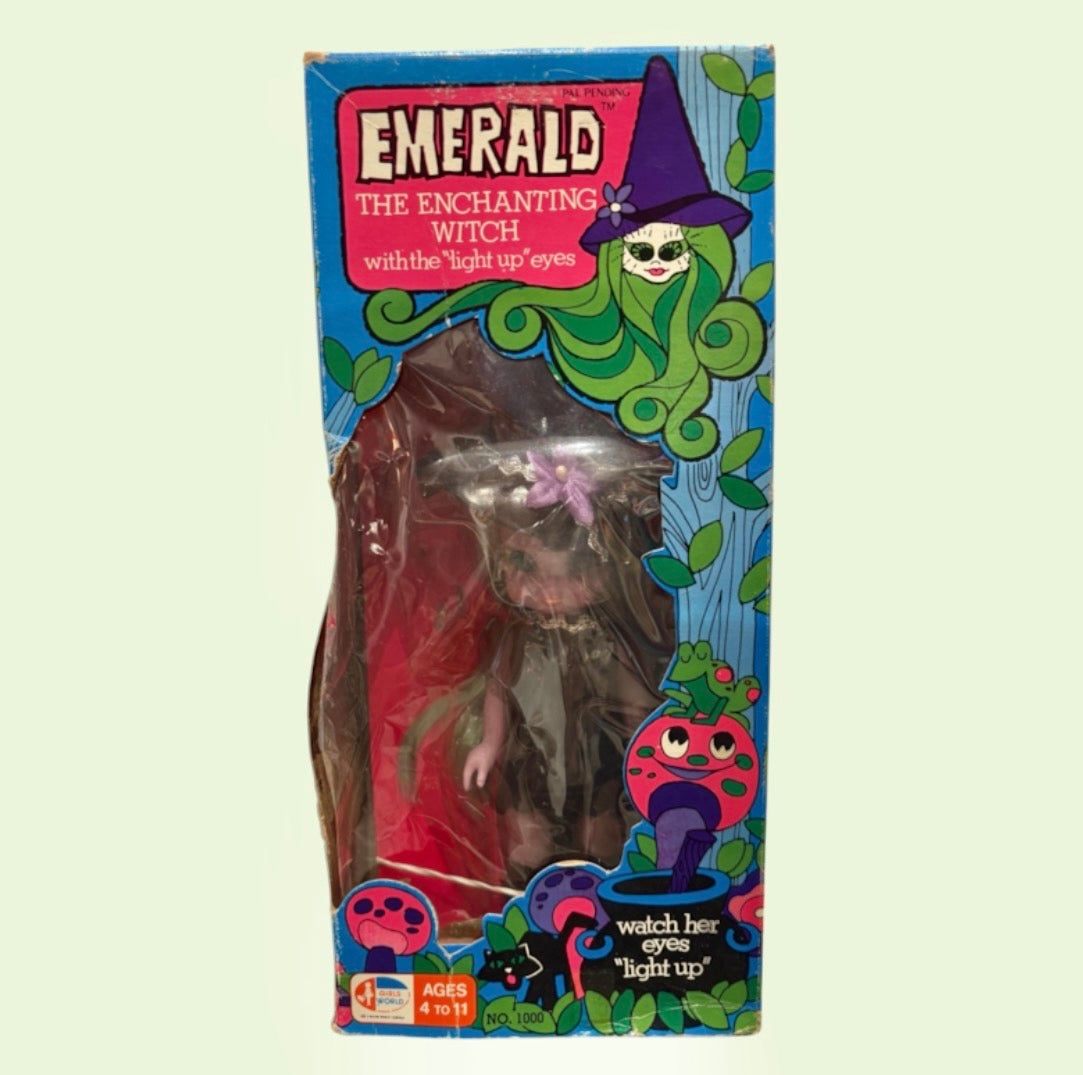 レア！1972年★70’s★ビンテージ★Emerald the Enchanting Witch★エメラルド ウィッチ★魔女★目が光ります！★フィギュア★人形★ぬいぐるみ★箱付き